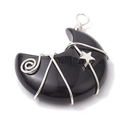 Natural Obsidian Copper Wire Wrapped Pendants&nbsp;PALLOY-JF02686-02