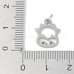 変色しない304ステンレススチールペンダント  十二支のチャーム  丸カン付き  牛  13x11x0.9mm  穴：3.1mm&nbsp;STAS-L279-001P-02