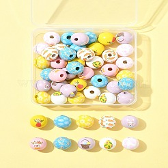 50Pcs 10 Styles Easter Theme Printed Wood Beads&nbsp;WOOD-FS0001-42