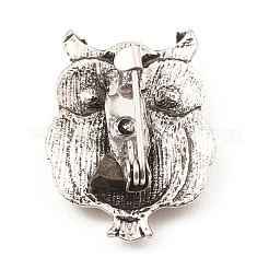 ラインストーンフクロウブローチピン  バックパック服の合金バッジ  アンティークシルバー  25.4x19x10mm&nbsp;JEWB-Q030-01AS