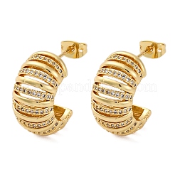 Rack Plating C-shaped Brass Micro Pave Clear Cubic Zirconia Stud Earrings for Women&nbsp;EJEW-C125-25G