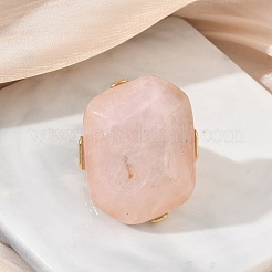 天然ローズクォーツと合金を使用した女性用指輪  ナゲット  ゴールドカラー  ナゲット：36.5~37x30mm  内径：17.5~19mm&nbsp;RJEW-G375-01G-01