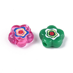 透明なアクリルビーズ  ミルフィオリガラスビーズを模倣する  スモモの花  ミックスカラー  9.1x9.6x4.3mm  穴：1.8mm&nbsp;OACR-T028-64