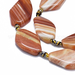 天然バンド /縞aビーズ連売り  染め＆加熱  菱形  ブラウン  27~31x19~21x5~7mm  穴：2~2.5mm  約11個/連  16.9インチ〜17.3インチ（43~44cm）&nbsp;G-I245-57C