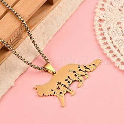 201ステンレススチール中空猫型ペンダントベネチアンチェーンネックレス  18KGP本金メッキ  23.58インチ（59.9cm）&nbsp;LS-NJEW-M086-06G