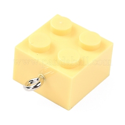 樹脂チャーム  プラチナ鉄ループ付き  おもちゃのレンガ  ライトカーキ  21x15.5x11mm  穴：2.6mm&nbsp;RESI-E017-A02