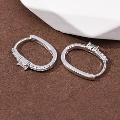 Oval 925 Sterling Silver Micro Pave Clear Cubic Zirconia Hoop Earrings&nbsp;EJEW-K317-09P