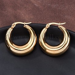 PVD 真空メッキ 304 ステンレススチール製チャンキーフープピアス (女性用)  長持ちメッキ  ゴールドカラー  27x24x7mm  ピン：0.6mm&nbsp;EJEW-F280-06C-G