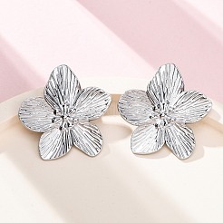 変色しない304ステンレススチールスタッドピアス  花  ステンレス鋼色  25x25mm&nbsp;EJEW-Z022-22P