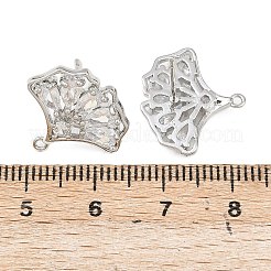 イチョウの葉の真鍮マイクロパヴェクリアキュービックジルコニアスタッドピアス金具  鉛フリー＆カドミウムフリー＆ニッケルフリー  カン付き  プラチナ  15.5x17.5mm  穴：1.2mm  ピン：11x0.8mm&nbsp;KK-F921-07P