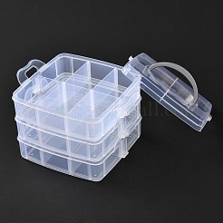 長方形のポータブルppプラスチック製の取り外し可能な収納ボックス  18層とハンドル付き  15x16.5x13.5コンパートメントオーガナイザーボックス  ホワイト  [1]cm&nbsp;CON-D007-02A