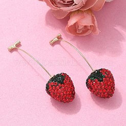 亜鉛合金ラインストーンスタッドピアス  苺  ゴールドカラー  53x16mm&nbsp;LS-EJEW-E314-01G
