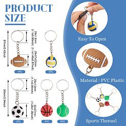 5 個 5 スタイルの PVC プラスチックキーホルダー  球技  プラチナ  スポーツ  87~90mm  1個/スタイル&nbsp;KEYC-TA0001-48