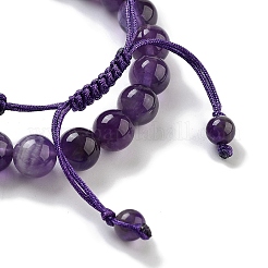 Natural Amethyst Round Beaded Stretch Bracelets & Braided Bead Bracelets&nbsp;BJEW-K251-04A