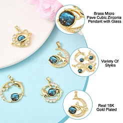 4Pcs 4 Styles Brass Micro Pave Clear Cubic Zirconia with Glass Pendants&nbsp;KK-YW0003-02