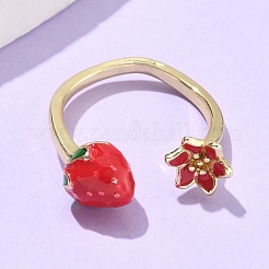 女性用真鍮エナメルカフオープンリング  18KGP本金メッキ  花  内径：17mm&nbsp;RJEW-Q019-01B-G