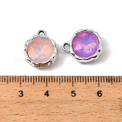 UVメッキ合金ガラスペンダント  フラットラウンドのチャーム  多面カット  ミックスカラー  プラチナ  16x13.5x5.5mm  穴：1.8mm&nbsp;FIND-K032-44P