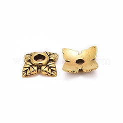 チベット風合金ビーズキャップ  カドミウムフリー＆ニッケルフリー＆鉛フリー  花  アンティーク黄金  6x6x2mm  穴：1mm&nbsp;X-TIBEB-Q018-AG-FF
