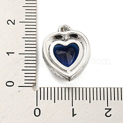 ラックメッキ真鍮チャーム  ガラスと  ハート  プルシアンブルー  16.5x13.5x7mm  穴：4x3.5mm&nbsp;KK-H469-02P-10