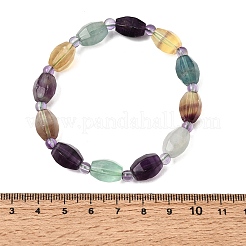 Natural Rainbow Fluorite Faceted Lantern Beaded Stretch Bracelets with Seed Beads for Women&nbsp;GG-CBA3F02-02