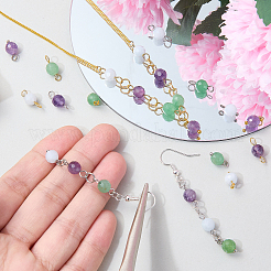 16Pcs 4 Style Round Natural Green Aventurine Pendants & Connector Charms&nbsp;PALLOY-SW00069
