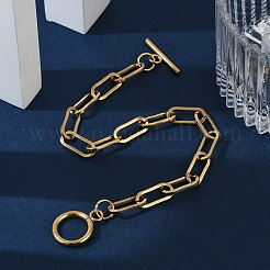 イオンプレーティング（IP）304ステンレススチールペーパークリップチェーンブレスレット  トグル留め金付き  ゴールドカラー  8インチ（20.2cm）&nbsp;BJEW-O186-03G