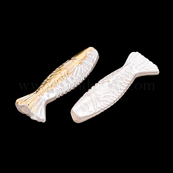 ABSプラスチックパール調ビーズ  ゴールドライン入り  魚  乳白色  35x12x6.5mm  穴：2mm  約877個/500g&nbsp;PL-N007-26