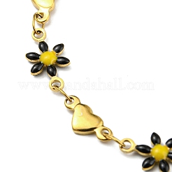Enamel Flower & Heart Link Chain Bracelet&nbsp;BJEW-A142-05G