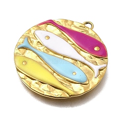 304ステンレススチールエナメルペンダント  イオンプレーティング（ip）  18KGP本金メッキ  魚  26x24x2mm  穴：1.6mm&nbsp;X-STAS-Z163-21G-07