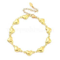 女性用ステンレススチールリンクブレスレット201個  18KGP本金メッキ  ハート  7-1/4インチ（18.5cm）  リンク：16x8x3.5mm&nbsp;BJEW-Z103-01G-01