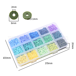 2250個15色手作りポリマークレイビーズ  ディスク/フラットラウンド  ヒシビーズ  ミックスカラー  6x1mm  穴：2mm  約150PCS /カラー&nbsp;CLAY-YW0001-25A