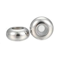 304ステンレススチールビーズ  内部のゴムと  スライダービーズ  ロンデル  ステンレス鋼色  6x3mm  穴：3mm  ゴム穴：2mm&nbsp;STAS-L222-41A-P