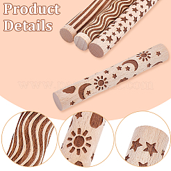 4Pcs 4 Styles Wood Handle Clay Texture Roller&nbsp;TOOL-CN0001-08