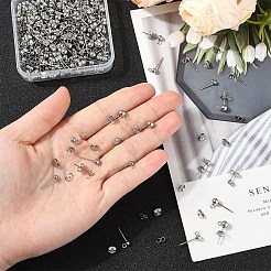 100個 3スタイル オリジナルカラー 304ステンレススチール ボールポストスタッドピアス金具  カン付き  変色防止ステンレススチール製摩擦イヤーナット150個付き  ステンレス鋼色  15~17x6~7.8x3~5mm  穴：1.7mm  ピン：0.5~0.7mm&nbsp;STAS-YW0003-06