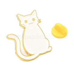 エナメルピン  バックパック服用合金ブローチ  猫の形  ゴールドカラー  ホワイト  32x27mm&nbsp;JEWB-P056-02C-G02