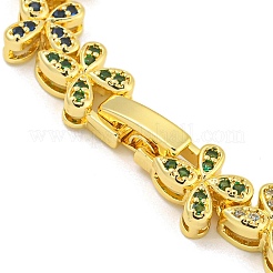 ラックメッキ真鍮パヴェキュービックジルコニアバタフライリンクブレスレット女性用  長持ちメッキ  18KGP本金メッキ  ミックスカラー  7-3/8インチ（18.6cm）&nbsp;BJEW-B110-05G