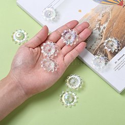 透明なアクリルビーズ  ABカラー  花  クリアAB  34x34x9mm  穴：4mm&nbsp;X-TACR-R14-9