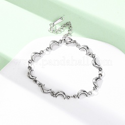 女性用304ステンレススチールリンクブレスレット  ムーン  ステンレス鋼色  7インチ（17.8cm）&nbsp;BJEW-L706-02P