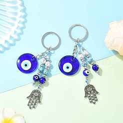 2Pcs Handmade Lampwork & Alloy & Synthetical Turquoise Keychains&nbsp;KEYC-YW00226