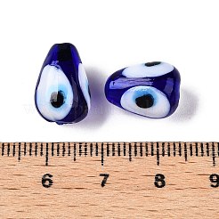 手作りのナザールボンジュウのランプワークビーズ  ティアドロップ  ダークブルー  13~15x9~10.5mm  穴：1~1.8mm&nbsp;LAMP-T021-16B