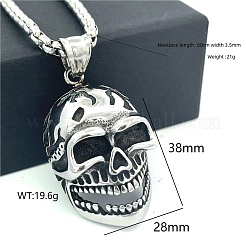 ヒップホップスタイルの304ステンレススチール製スカルペンダントネックレス（男性用）  変色しない  ステンレス鋼色  23.62インチ（60cm）&nbsp;CH7437