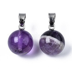 天然石アメジストペンダント  プラチナアイアンピンチベイル付き  ラウンド  18x14mm  穴：7x4mm&nbsp;G-S359-312