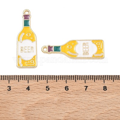 合金エナメルチャーム  ビール瓶チャーム  ゴールドカラー  ゴールド  34x11x1.5mm  穴：1.6mm&nbsp;FIND-H020-01D-G-1