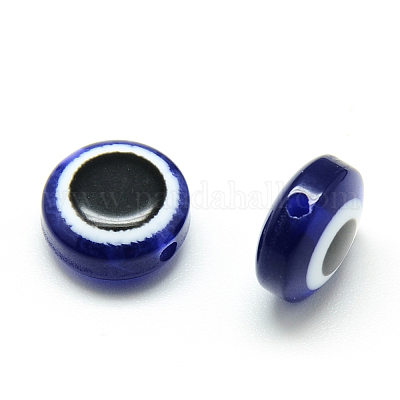 樹脂ビーズ  フラットラウンド  ナザールボンジュウ  ダークブルー  7.5~8x5~6mm  穴：1.8~2mm&nbsp;RESI-S339-6x8-09-1