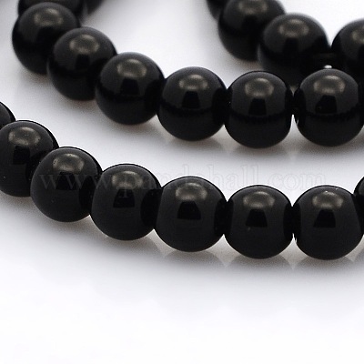 ラウンドガラスビーズ連売り  ブラック  6mm  穴：1mm  約69個/連  16.1インチ&nbsp;GLAA-A025-6mm-02-1