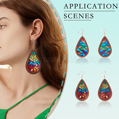 2Pairs Colors Acrylic Dangle Earrings for Women, Teardrop, Golden, Mixed  Color, 82x37mm, 1pair/color
