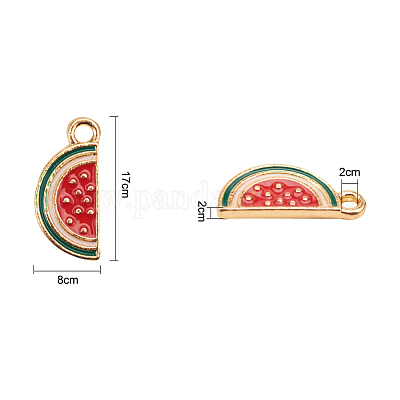合金エナメルチャーム  スイカ  レッド  ライトゴールド  17x8x2mm  穴：1.8mm&nbsp;ENAM-YW0001-05KCG-1