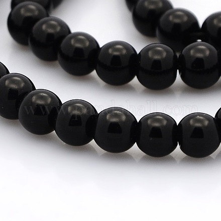 ラウンドガラスビーズ連売り  ブラック  6mm  穴：1mm  約69個/連  16.1インチ&nbsp;GLAA-A025-6mm-02-1
