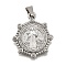 304 Stainless Steel Pendants, with Rhinestone, Religious Theme, Saint, Stainless Steel Color, Flat Round, 26x22x3mm, Hole: 3xmm