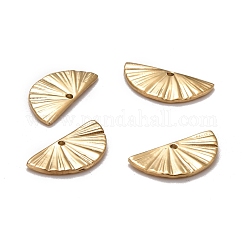 Ion Plating(IP) 304 Stainless Steel Pendants, Manual Polishing, Textured, Half Round, Real 24K Gold Plated, 7.5x15x1mm, Hole: 1mm